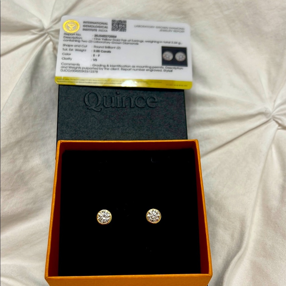 Quince lab grown diamond  14k yellow gold bezel studs